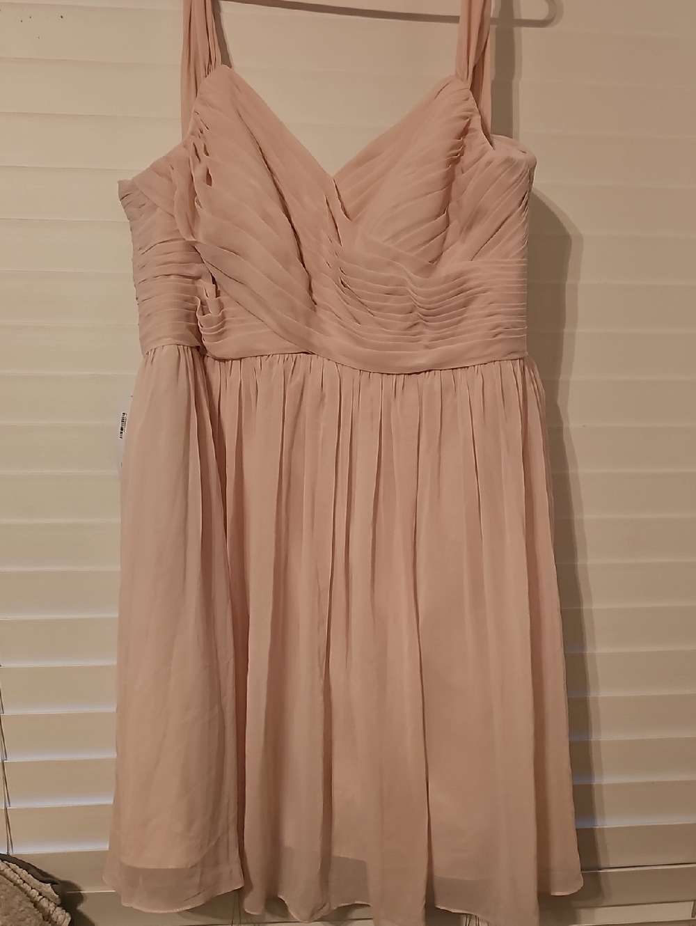 Azazie Light Blush Chiffon Midi Dress with Ruched Bodice
